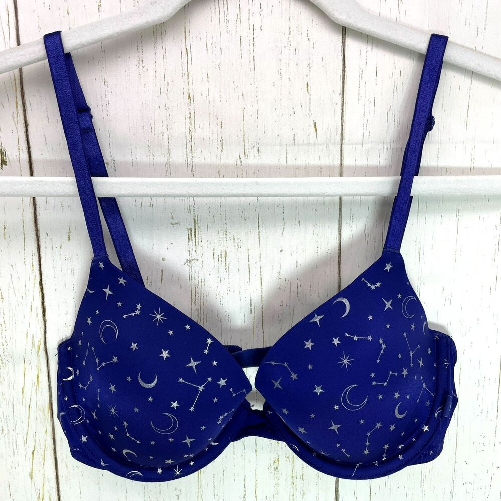Victorias Secret Women Bra Sz 32C Blue Silver Galaxy  Demi Convertible Underwire